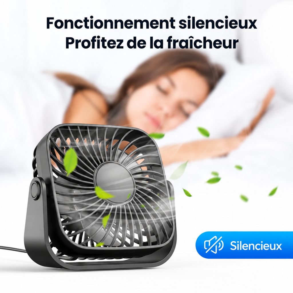 Mini Ventilateur de Bureau USB 360° – 3 Vitesses | Canicule