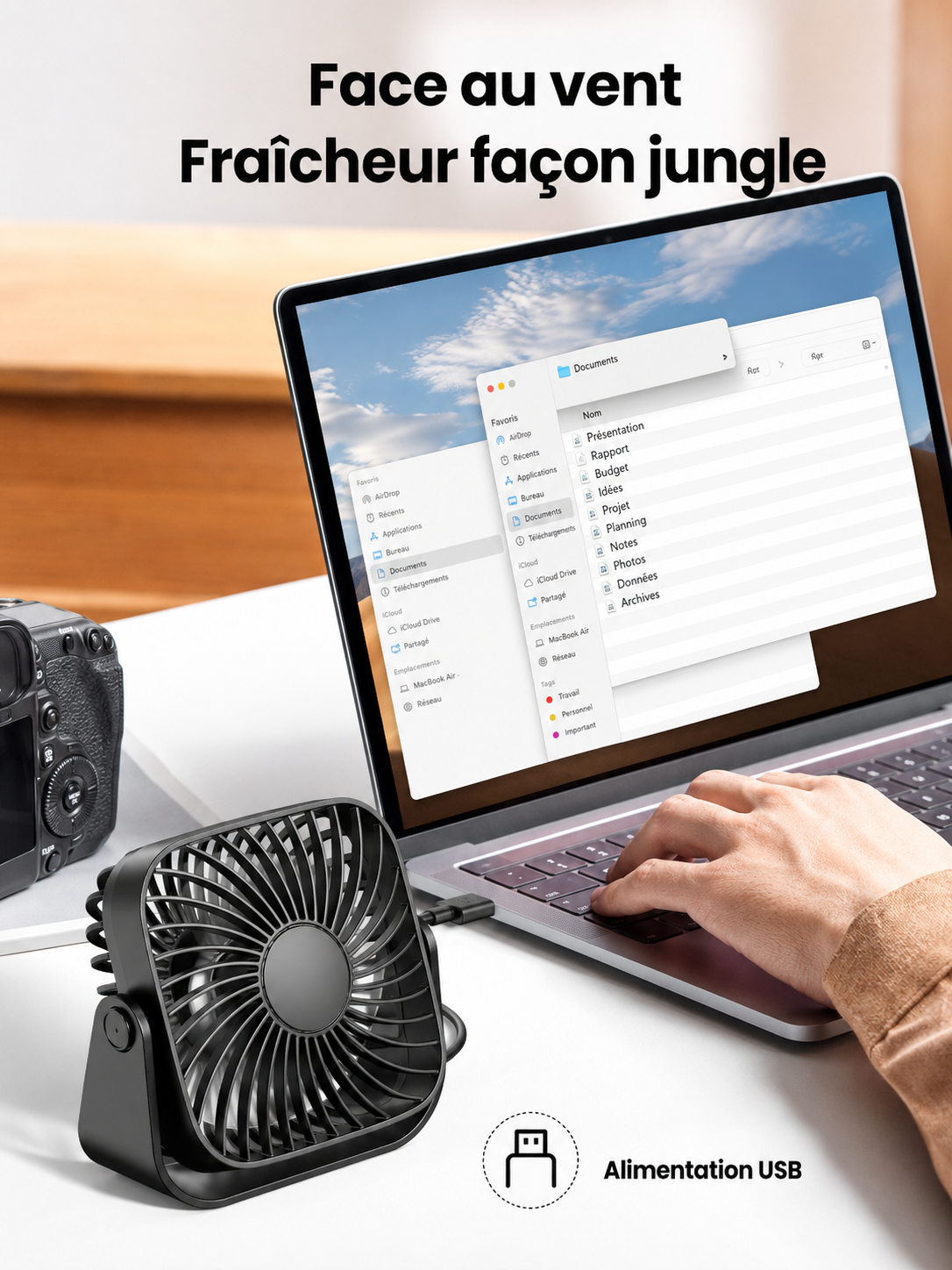 Mini Ventilateur de Bureau USB 360° – 3 Vitesses | Canicule