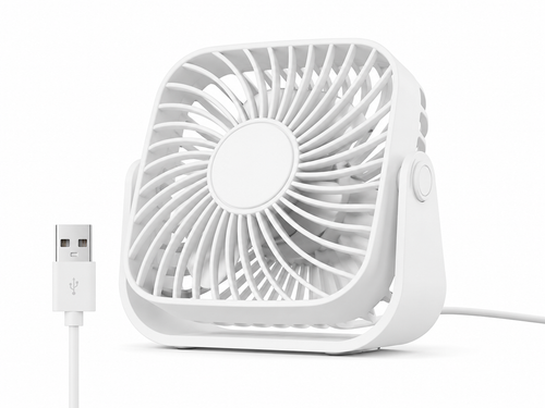 Ventilateur de bureau Canicule blanc, alimentation USB - photo produit sans texte