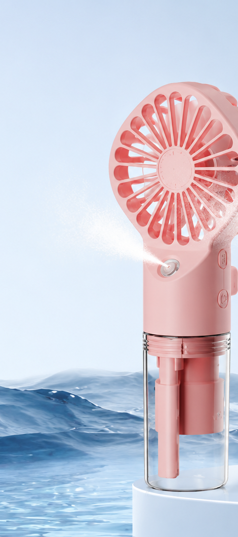 Ventilateur brumisateur portable Canicule rose - photo produit sans texte