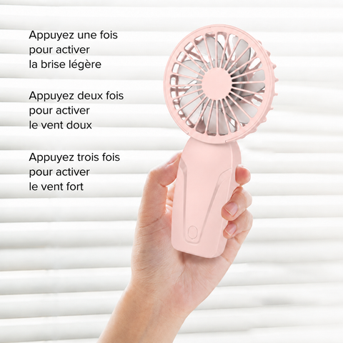 Mini ventilateur de poche Canicule tenu en main, trois vitesses, format compact